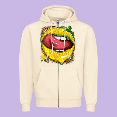 Lemon Lips With Leopard Zipper Hoodie Designed By Texasbilliewilder
