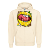 Sandshell lemon lips with leopard Zipper Hoodie - texasbilliewilder