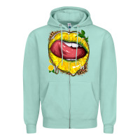 Seafoam lemon lips with leopard Zipper Hoodie - texasbilliewilder