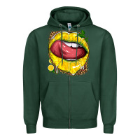 Sports Green lemon lips with leopard Zipper Hoodie - texasbilliewilder