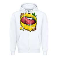 White lemon lips with leopard Zipper Hoodie - texasbilliewilder