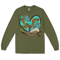 Army Green turquoise western heart with horseshoe Long Sleeve Tee - texasbilliewilder