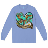 Colony Blue turquoise western heart with horseshoe Long Sleeve Tee - texasbilliewilder