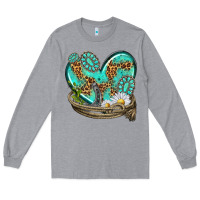 Heather Grey turquoise western heart with horseshoe Long Sleeve Tee - texasbilliewilder