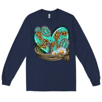 Navy turquoise western heart with horseshoe Long Sleeve Tee - texasbilliewilder