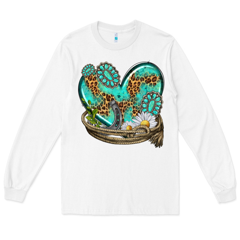 Turquoise Western Heart With Horseshoe Long Sleeve Tee by texasbilliewilder | Teevron