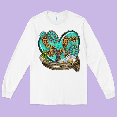 Long Sleeve Tee turquoise western heart with horseshoe