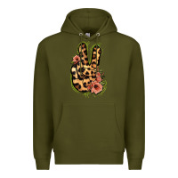 Army Green Leopard Floral Peace Sign Premium Hoodie - Jasminsmagicworld
