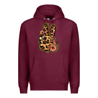 Burgundy Leopard Floral Peace Sign Premium Hoodie - Jasminsmagicworld