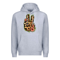 Heather Grey Leopard Floral Peace Sign Premium Hoodie - Jasminsmagicworld