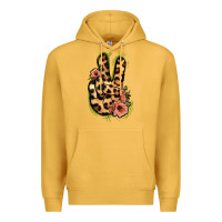 Mustard Leopard Floral Peace Sign Premium Hoodie - Jasminsmagicworld