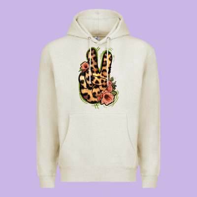 Leopard Floral Peace Sign Premium Hoodie Designed By Jasminsmagicworld