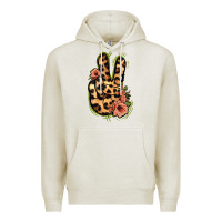 Oatmeal Heather Leopard Floral Peace Sign Premium Hoodie - Jasminsmagicworld