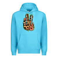 Ocean Blue Leopard Floral Peace Sign Premium Hoodie - Jasminsmagicworld