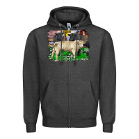 Charcoal Heather charolais bull black angus cattle and bull with barnyard and cowhide Zipper Hoodie - RanaPortraitStore