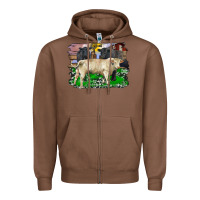 Chestnut charolais bull black angus cattle and bull with barnyard and cowhide Zipper Hoodie - RanaPortraitStore
