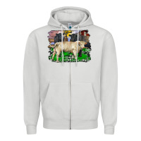 Dove Grey charolais bull black angus cattle and bull with barnyard and cowhide Zipper Hoodie - RanaPortraitStore