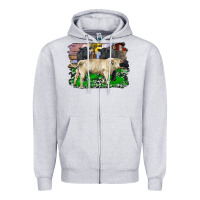 Heather Grey charolais bull black angus cattle and bull with barnyard and cowhide Zipper Hoodie - RanaPortraitStore