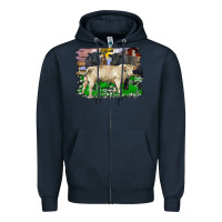 Charolais Bull Black Angus Cattle And Bull With Barnyard And Cowhide Zipper Hoodie | Teevron