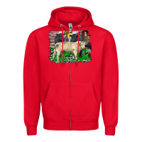 Red charolais bull black angus cattle and bull with barnyard and cowhide Zipper Hoodie - RanaPortraitStore