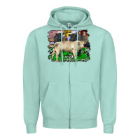 Seafoam charolais bull black angus cattle and bull with barnyard and cowhide Zipper Hoodie - RanaPortraitStore