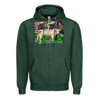 Sports Green charolais bull black angus cattle and bull with barnyard and cowhide Zipper Hoodie - RanaPortraitStore