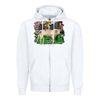 White charolais bull black angus cattle and bull with barnyard and cowhide Zipper Hoodie - RanaPortraitStore