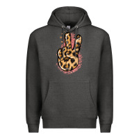 Charcoal Heather Pink Glitter Leopard Peace Sign Premium Hoodie - Jasminsmagicworld