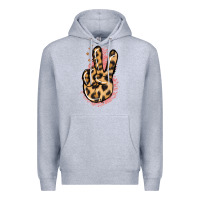 Heather Grey Pink Glitter Leopard Peace Sign Premium Hoodie - Jasminsmagicworld