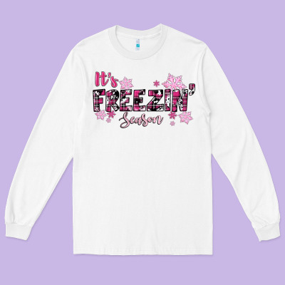 Long Sleeve Tee It's Freezin Season Pink Christmas
