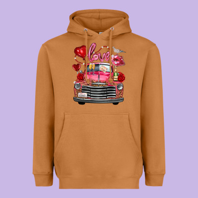 Valentine's Day Truck Love Bird Letter Heavyweight Hoodie Designed By Fadigitalartstudio