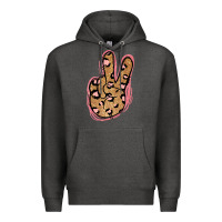 Charcoal Heather Gold Glitter Pink Leopard Peace Sign Premium Hoodie - Jasminsmagicworld