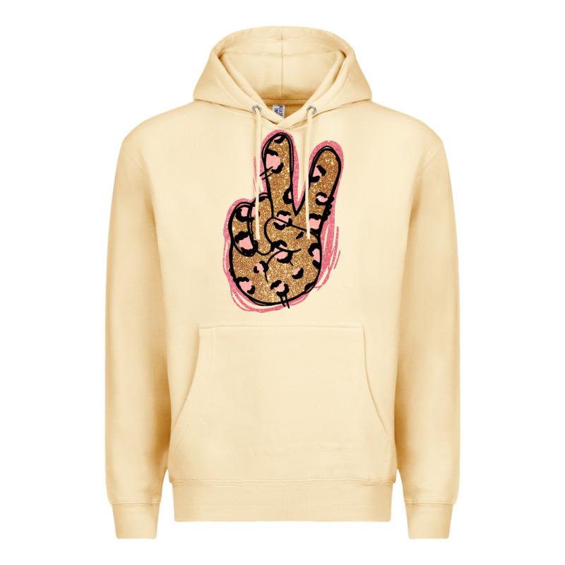 Gold Glitter Pink Leopard Peace Sign Premium Hoodie by Jasminsmagicworld | Teevron