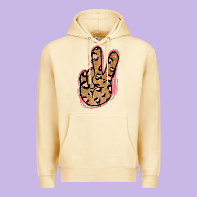 Gold Glitter Pink Leopard Peace Sign Premium Hoodie Designed By Jasminsmagicworld