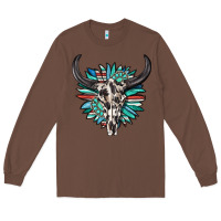 Chestnut western bull skull with sunflower and gemstone Long Sleeve Tee - texasbilliewilder