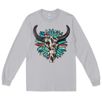 Moon Dust western bull skull with sunflower and gemstone Long Sleeve Tee - texasbilliewilder