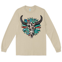Mushroom western bull skull with sunflower and gemstone Long Sleeve Tee - texasbilliewilder