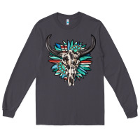 Smoke western bull skull with sunflower and gemstone Long Sleeve Tee - texasbilliewilder