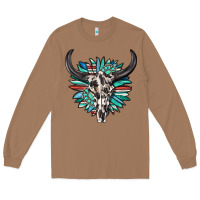 Toasted Coconut western bull skull with sunflower and gemstone Long Sleeve Tee - texasbilliewilder