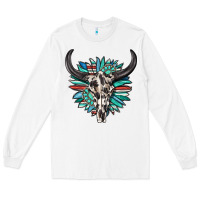 White western bull skull with sunflower and gemstone Long Sleeve Tee - texasbilliewilder