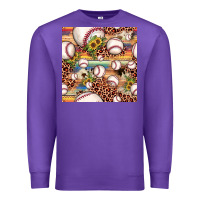 Purple baseball leopard cowhide sunflower seamless pattern Premium Sweatshirt - JahusDesignShop