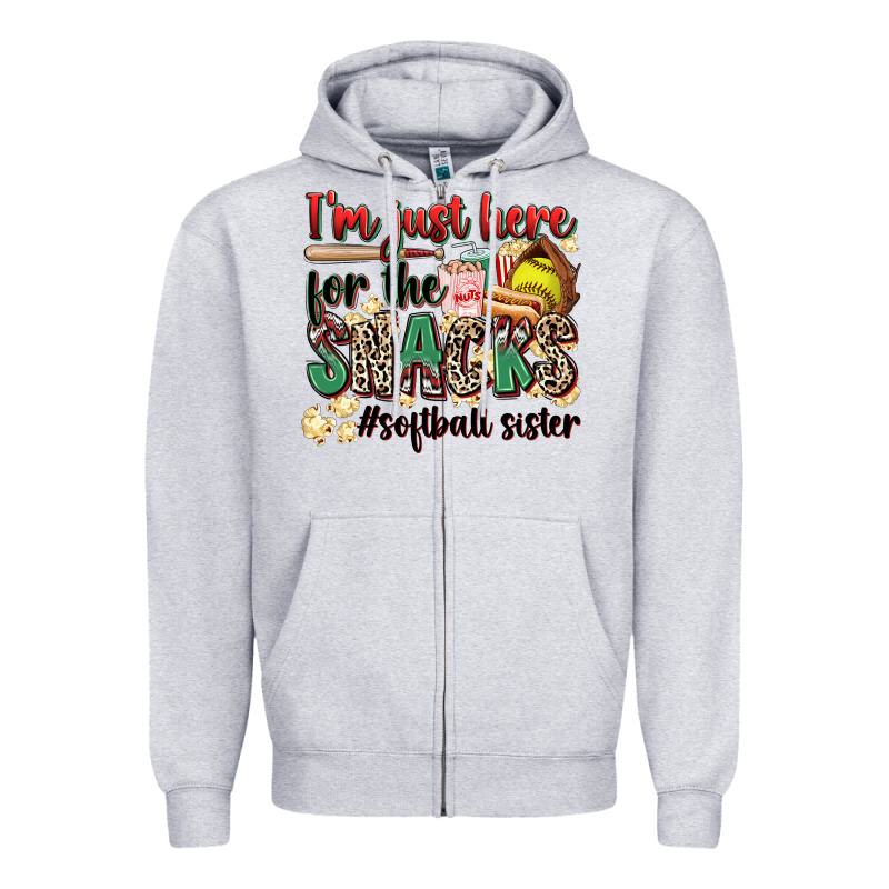 I'm Just Here For The Snacks #softball Sister Zipper Hoodie by Zillion Design Studio | Teevron