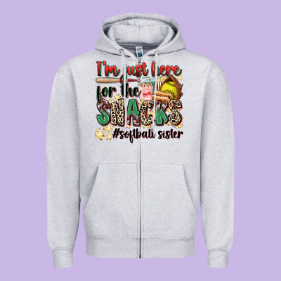 I'm Just Here For The Snacks #softball Sister Zipper Hoodie Designed By Zillion Design Studio