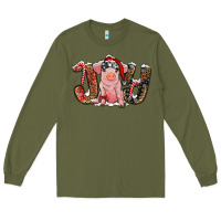 Army Green Christmas Joy With Pig Long Sleeve Tee - RanaPortraitStore