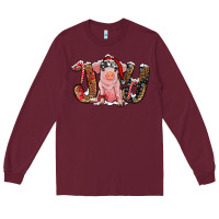 Burgundy Christmas Joy With Pig Long Sleeve Tee - RanaPortraitStore