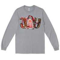 Heather Grey Christmas Joy With Pig Long Sleeve Tee - RanaPortraitStore