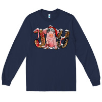 Navy Christmas Joy With Pig Long Sleeve Tee - RanaPortraitStore