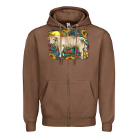 Chestnut western charolais bull and aztec sunflower background Zipper Hoodie - RanaPortraitStore