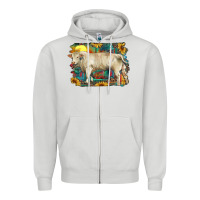 Dove Grey western charolais bull and aztec sunflower background Zipper Hoodie - RanaPortraitStore