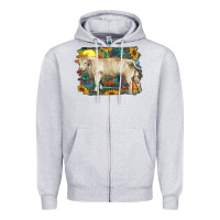 Heather Grey western charolais bull and aztec sunflower background Zipper Hoodie - RanaPortraitStore